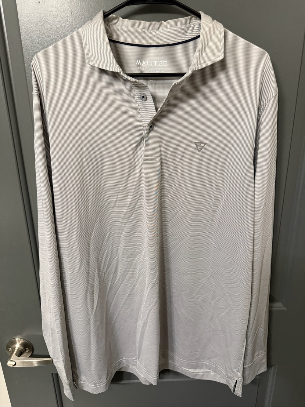 MAELREG Men’s Large Long Sleeve Golf Polo Gray Striped Performance Shirt